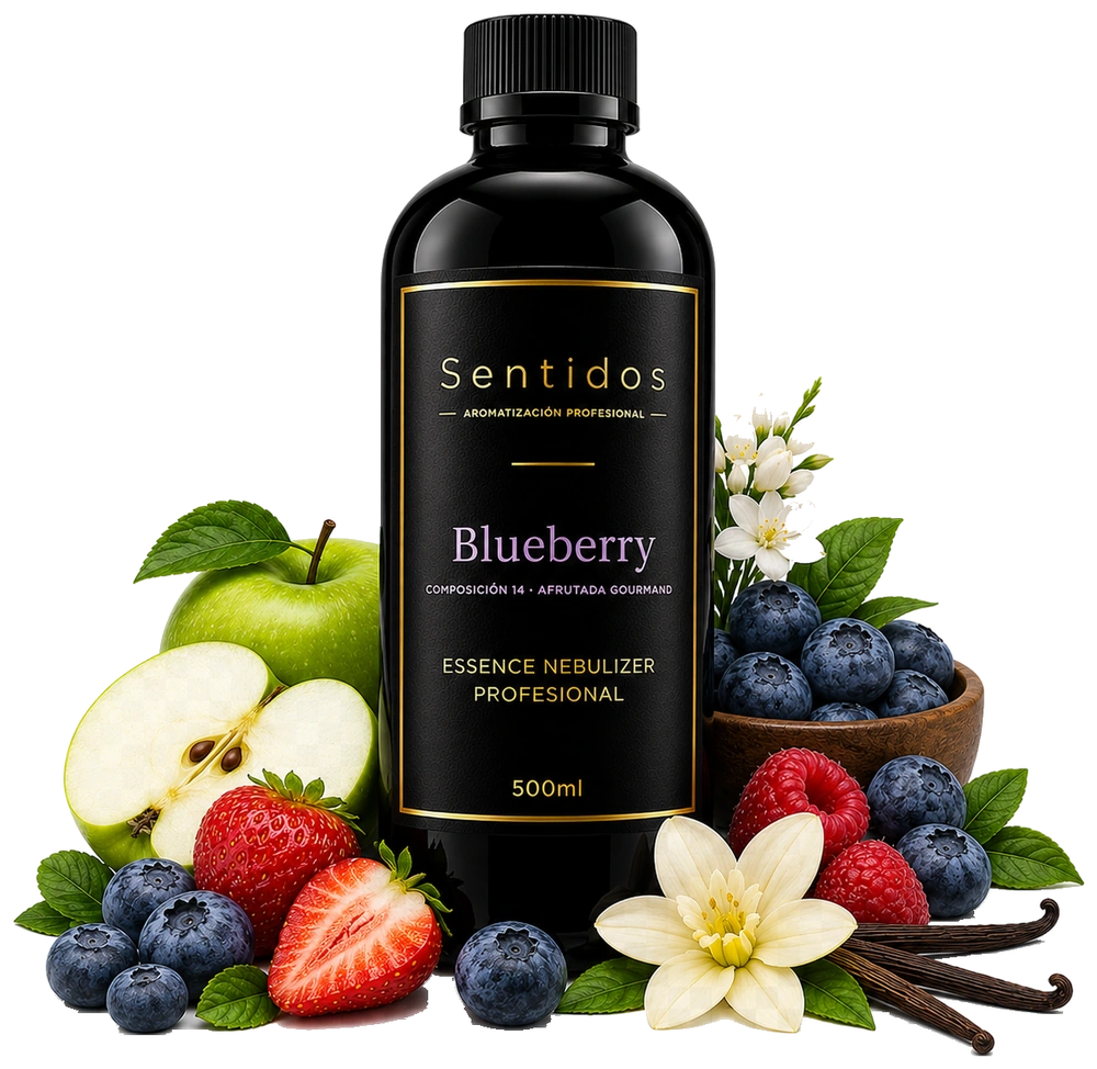 Fragancia Blueberry, Sentidos Aromatización — composición Afrutada Gourmand con arándano, frutilla y frambuesa