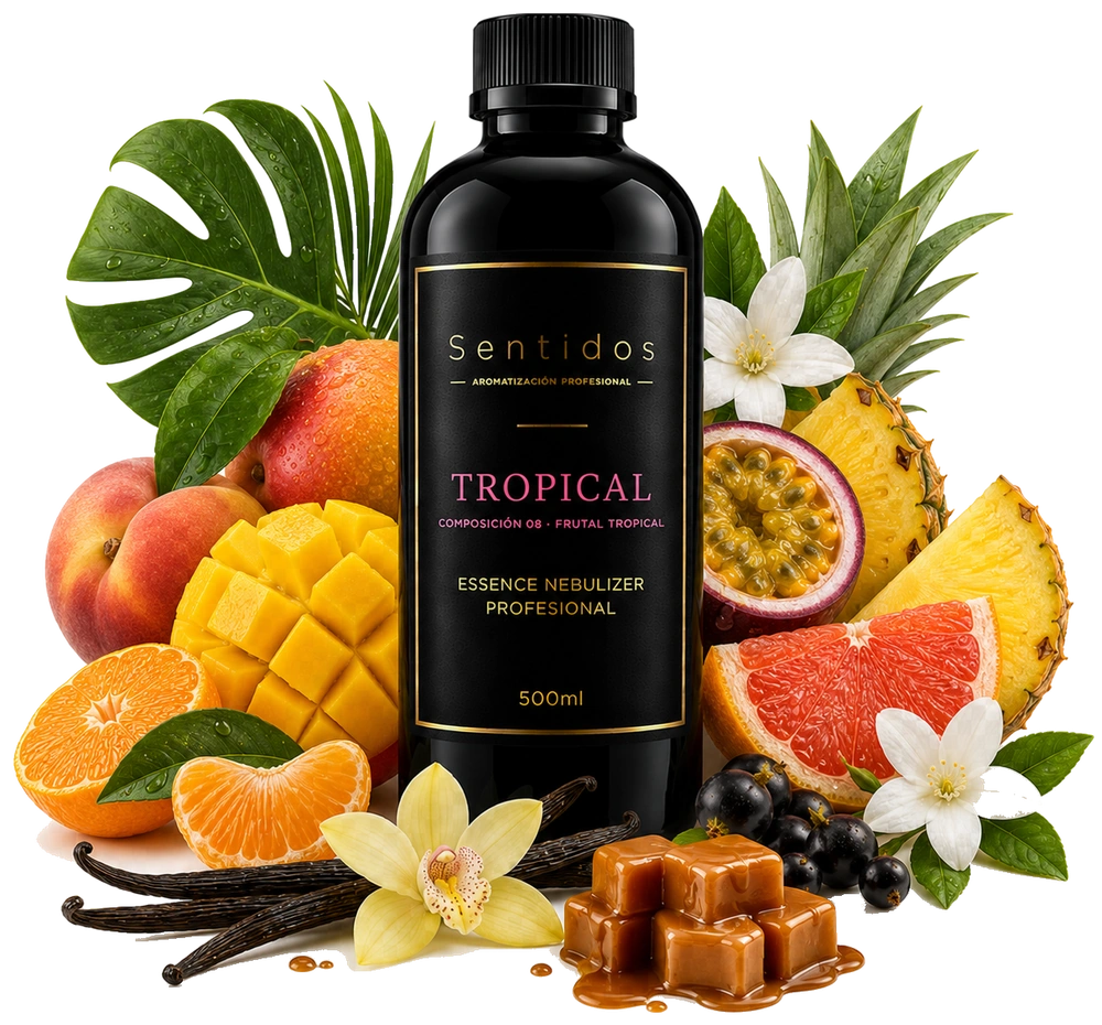 Fragancia Tropical, Sentidos Aromatización — composición Frutal Tropical con mango, maracuyá y vainilla