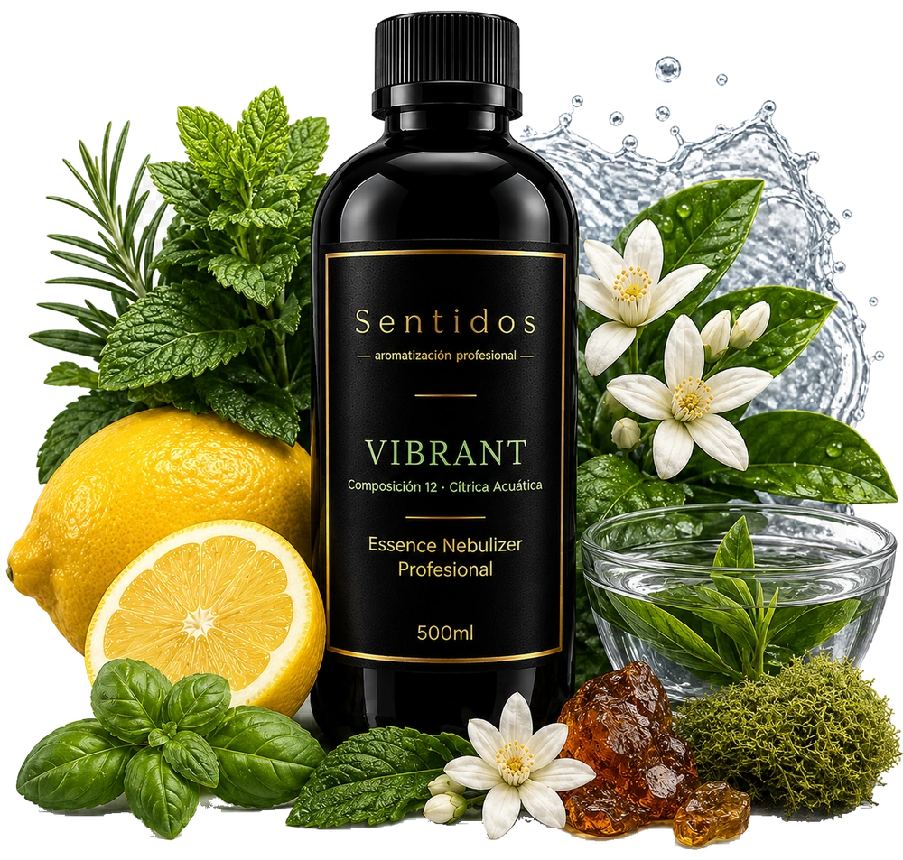 Fragancia Vibrant, Sentidos Aromatización — composición Cítrica Acuática con limón, albahaca y menta