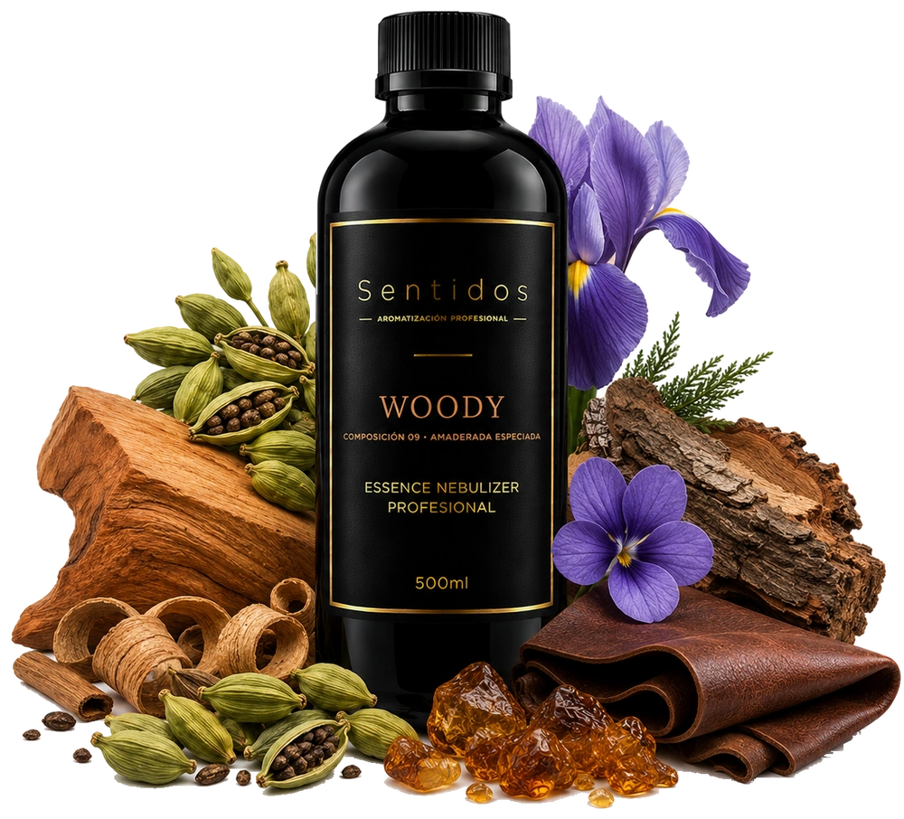 Fragancia Woody, Sentidos Aromatización — composición Amaderada Especiada con sándalo, iris y cedro